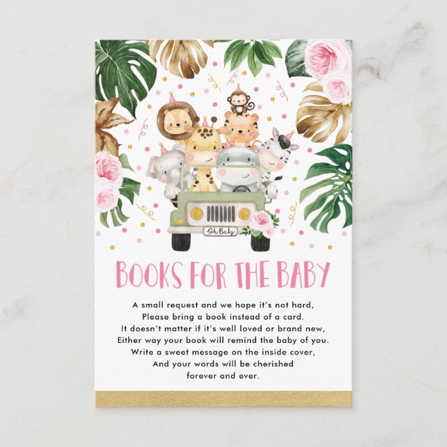 Girl Jungle Animals Drive By Shower Books for Baby Enclosure Card (Front)
