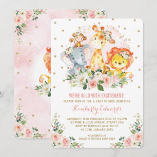 Girl Jungle Baby Shower Blush Pink Gold Floral Invitation