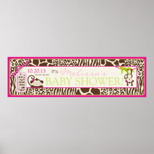 Girl Jungle Monkey Safari Baby Shower Banner Poster