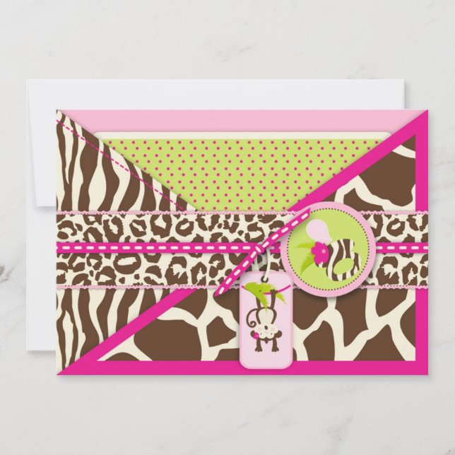 Girl Jungle Monkey Safari Baby Shower Blank Invitation (Front)