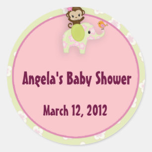 Girl Jungle Safari Animal Baby Shower Classic Round Sticker