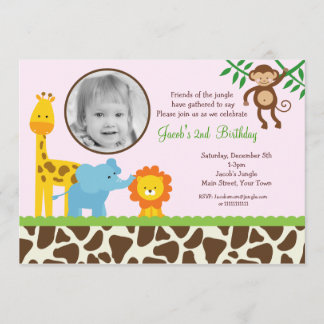 Girl Jungle Safari Photo Birthday Invitations
