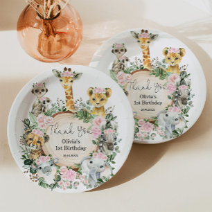 Girl Jungle Safari Wild Animals Birthday Favour Paper Plate