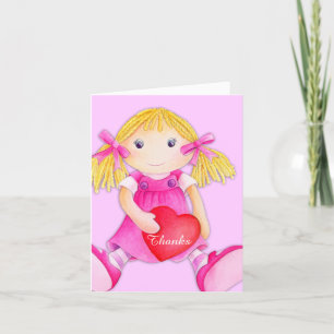 Girl Kids rag doll birthday party thank you card