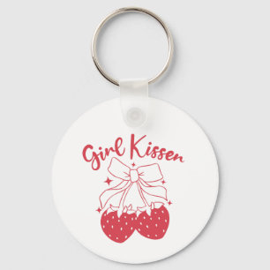 Girl Kisser–Cute Strawberry Coquette Lesbian Pride Key Ring