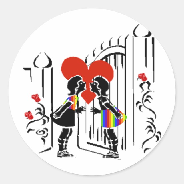 Girl Kissing Girl Classic Round Sticker (Front)