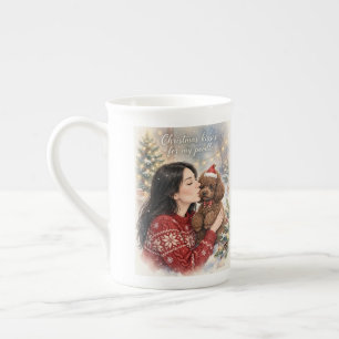 Girl kissing Poodle Puppy–Poodle Mum Bone China Mug