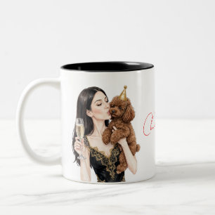 Girl kissing Poodle Puppy–Poodle Mum Two-Tone Coffee Mug