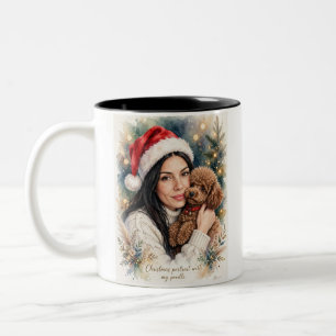 Girl kissing Poodle Puppy–Poodle Mum Two-Tone Coffee Mug