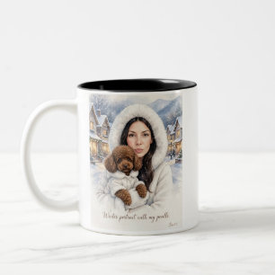 Girl kissing Poodle Puppy–Poodle Mum Two-Tone Coffee Mug