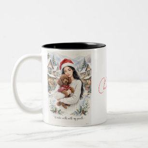 Girl kissing Poodle Puppy–Poodle Mum Two-Tone Coffee Mug