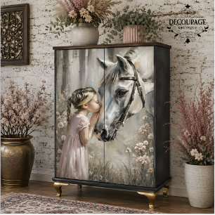 Girl Kissing White Horse Decoupage Tissue Paper