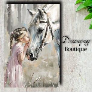Girl Kissing White Horse Decoupage Tissue Paper