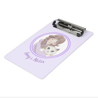 Girl & Kitty Customisable Kids Mini Clipboard