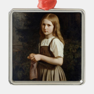 Girl Knitting, 1854 Metal Tree Decoration