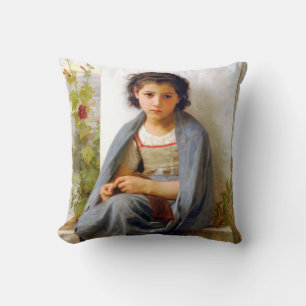 Girl Knitting, Bouguereau Cushion