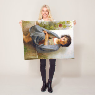 Girl Knitting, Bouguereau Fleece Blanket