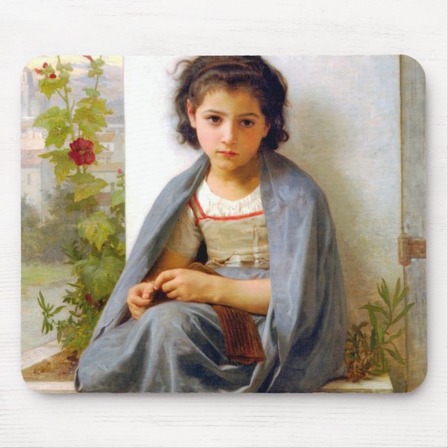Girl Knitting, Bouguereau Mouse Mat (Front)