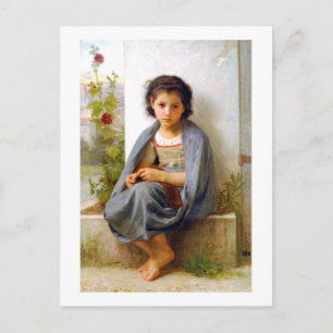 Girl Knitting, Bouguereau Postcard