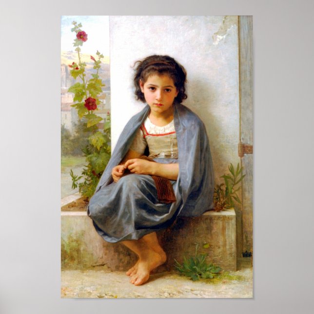 Girl Knitting, Bouguereau Poster (Front)