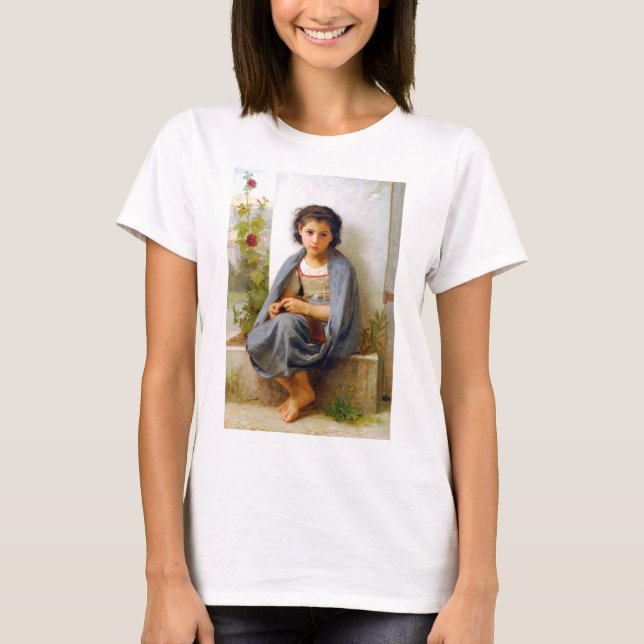 Girl Knitting, Bouguereau T-Shirt (Front)