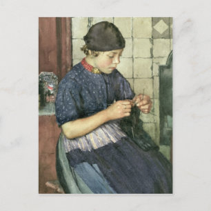 Girl Knitting Postcard