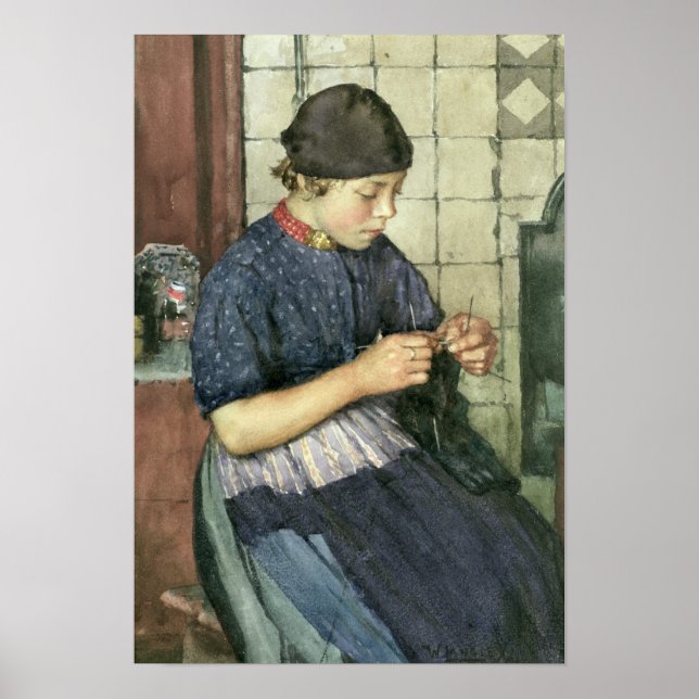 Girl Knitting Poster (Front)
