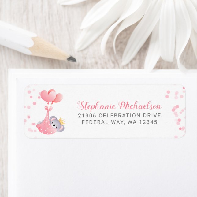 Girl Koala Bear Baby Shower Return Address (Insitu)