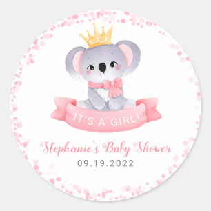 Girl Koala Bear Pink Baby Shower Envelope Seal