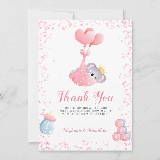 Girl Koala Bear Thank You Baby Shower Card (Front)