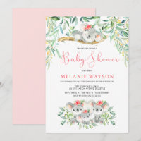 Girl Koala Bush Babies Baby Shower Invitations