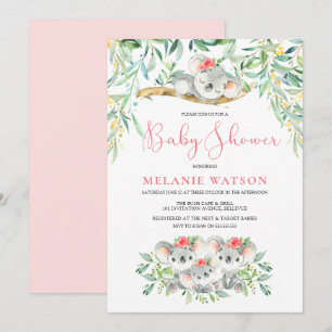 Girl Koala Bush Babies Baby Shower Invitations