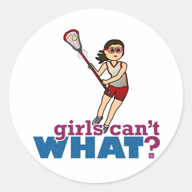 Girl Lacrosse Player in Red Classic Round Sticker (Front)