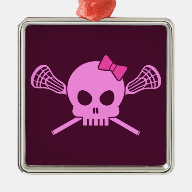 Girl Lacrosse Skull Metal Tree Decoration (Front)