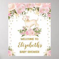 Girl Lamb Sheep Pink Blush Floral Baby Shower