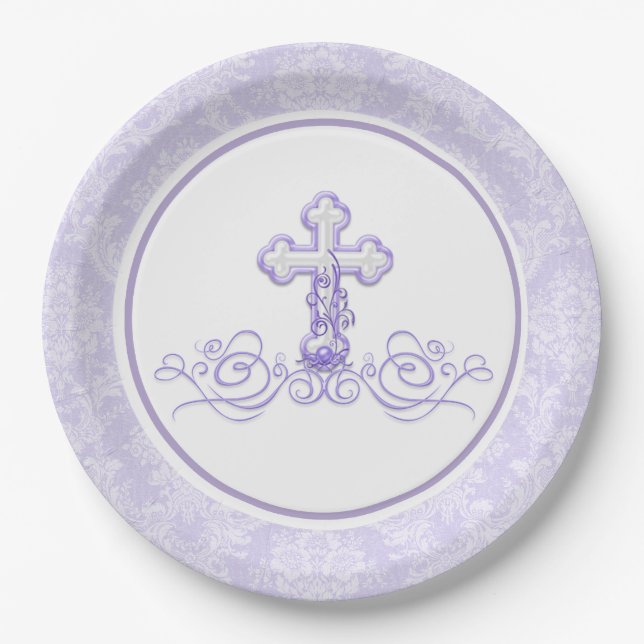Girl Lavender Purple Baptism Paper Plates (Front)