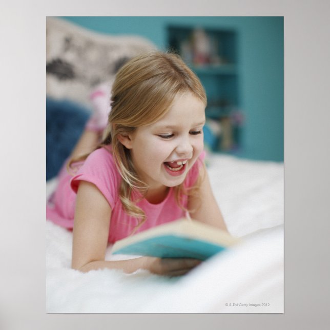 Girl laying in bed reading book poster (Front)
