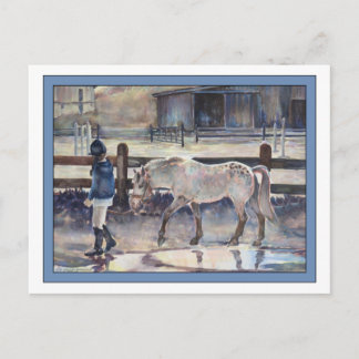 Girl Leading Her Pony Artwork Postcard