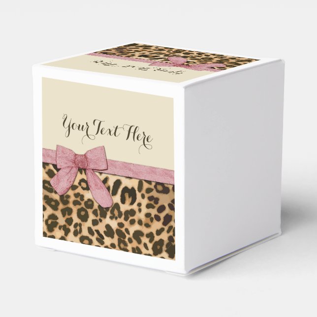 Girl Leopard Print Baby Pink Bow Favour Box (Back Side)