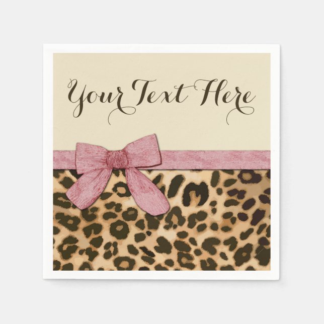 Girl Leopard Print Baby Pink Bow Napkin (Front)