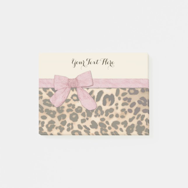 Girl Leopard Print Baby Pink Bow Post-it Notes (Front)
