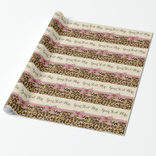 Girl Leopard Print Baby Pink Bow Wrapping Paper