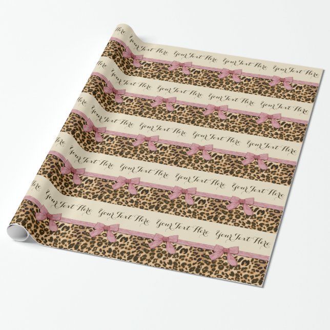 Girl Leopard Print Baby Pink Bow Wrapping Paper (Unrolled)