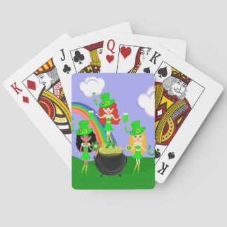 Girl Leprechauns Rainbow and Pot of Gold Playing Cards