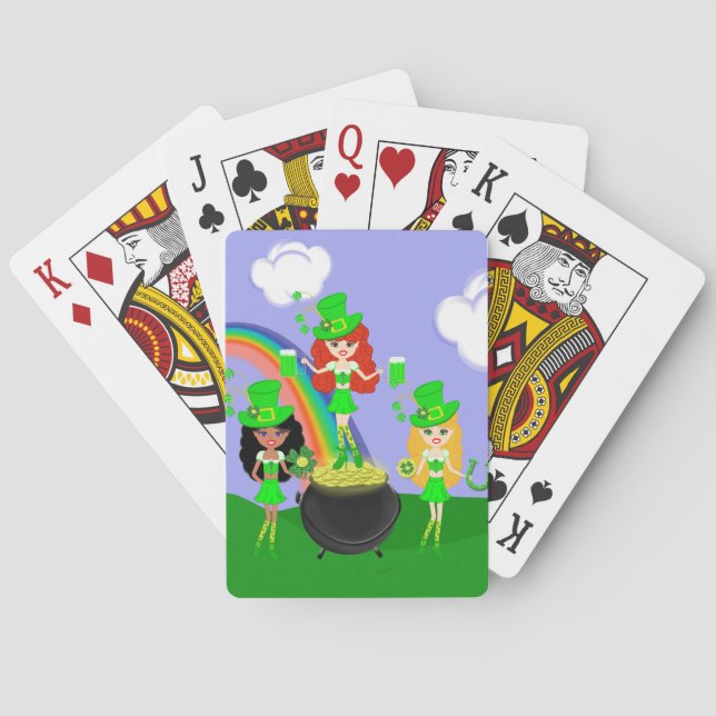 Girl Leprechauns Rainbow and Pot of Gold Playing Cards (Back)