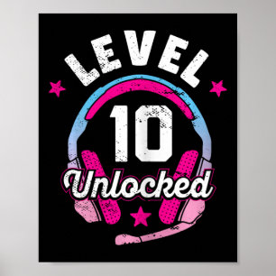 Girl Level 10 Unlocked Video Game 10th Birthday Gi Poster