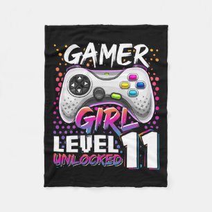 Girl Level 11 Unlocked Video Game 11th Birthday Gi Fleece Blanket