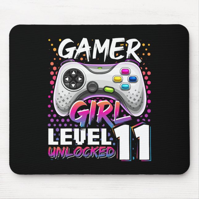 Girl Level 11 Unlocked Video Game 11th Birthday Gi Mouse Mat (Front)