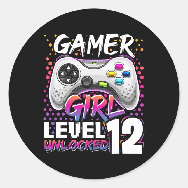 Girl Level 12 Unlocked Video Game 12th Birthday Gi Classic Round Sticker (Front)