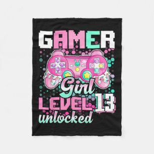 Girl Level 13 Unlocked Video Game 13th Birthday Gi Fleece Blanket
